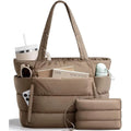 Large Capacity Puffer Tote Bag for Women Multiple Pockets with Coin Purse Commuting Bags Lightweight Water-Resistant Mom Bag