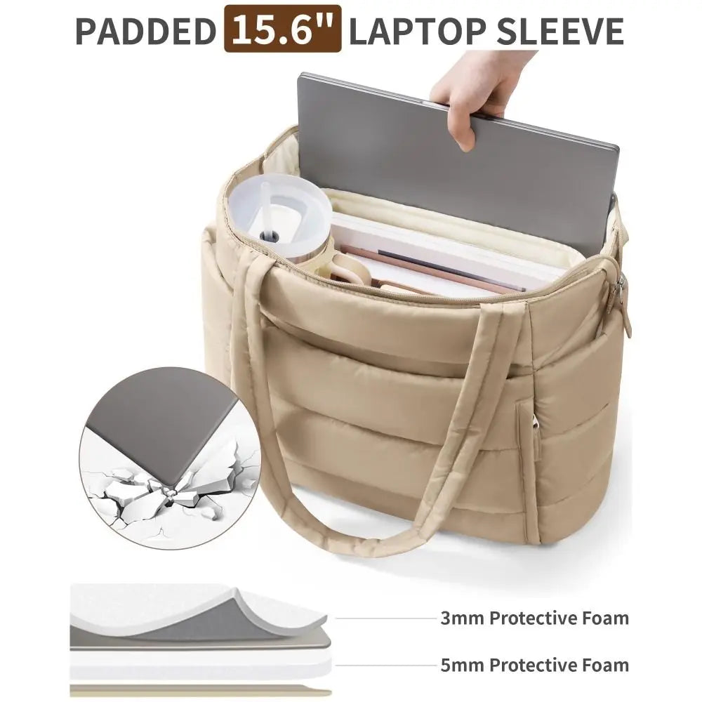 Large Capacity Puffer Tote Bag for Women Multiple Pockets with Coin Purse Commuting Bags Lightweight Water-Resistant Mom Bag