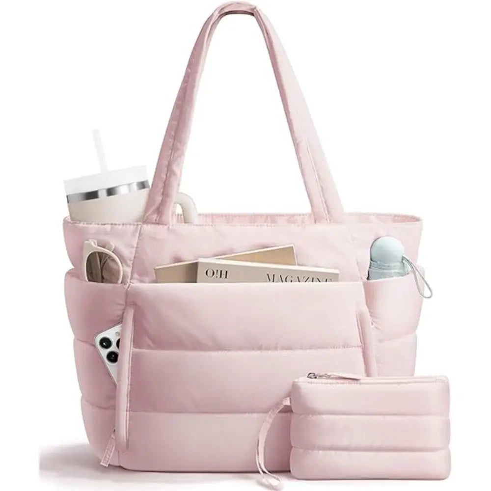 Large Capacity Puffer Tote Bag for Women Multiple Pockets with Coin Purse Commuting Bags Lightweight Water-Resistant Mom Bag