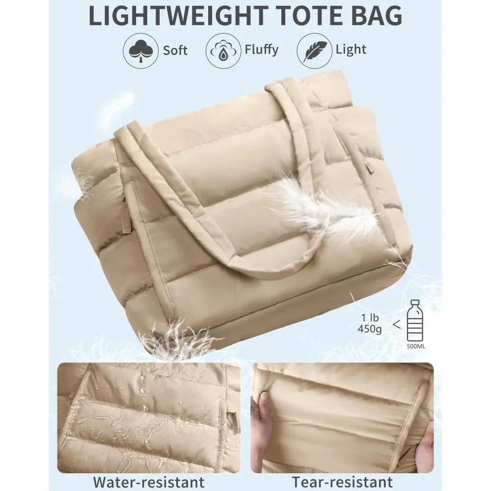Large Capacity Puffer Tote Bag for Women Multiple Pockets with Coin Purse Commuting Bags Lightweight Water-Resistant Mom Bag